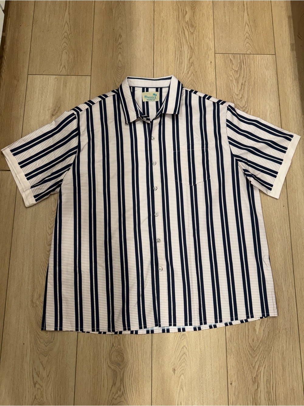 Royaura Hawaiian Button up Down Shirt Short Sleeve Striped Camp Bowling 3XL